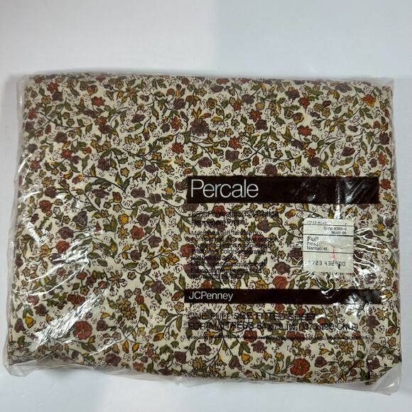 Vintage JC Penney Full Flat Sheet Percale Nantucket Fall Floral Cotton Blend - Picture 1 of 9